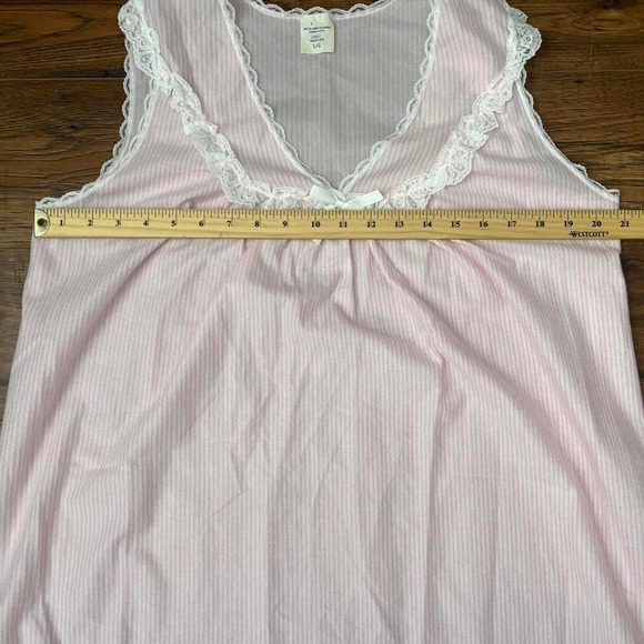 Vintage Pink White Striped Nightgown Women Large Cottagecore 90s Coquette Fairy - Picture 4 of 6
